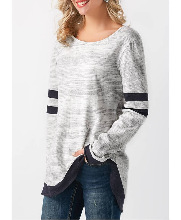 Grey Long Sleeve Asymmetric Hem T Shirt